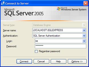 SQL Server 2005 Connect Window